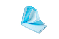 Transfer Sheet, blue, Load capacity up to 150 kg, absorbent to 2,5l.
Do not use as Carry Cloth.

PP-nonwoven: 50g/m2 + PE: 25g/m2
Cellulose: 18g/m2 
27g SAP and 92g Fluff Pulp 
18g/m2 Tissue