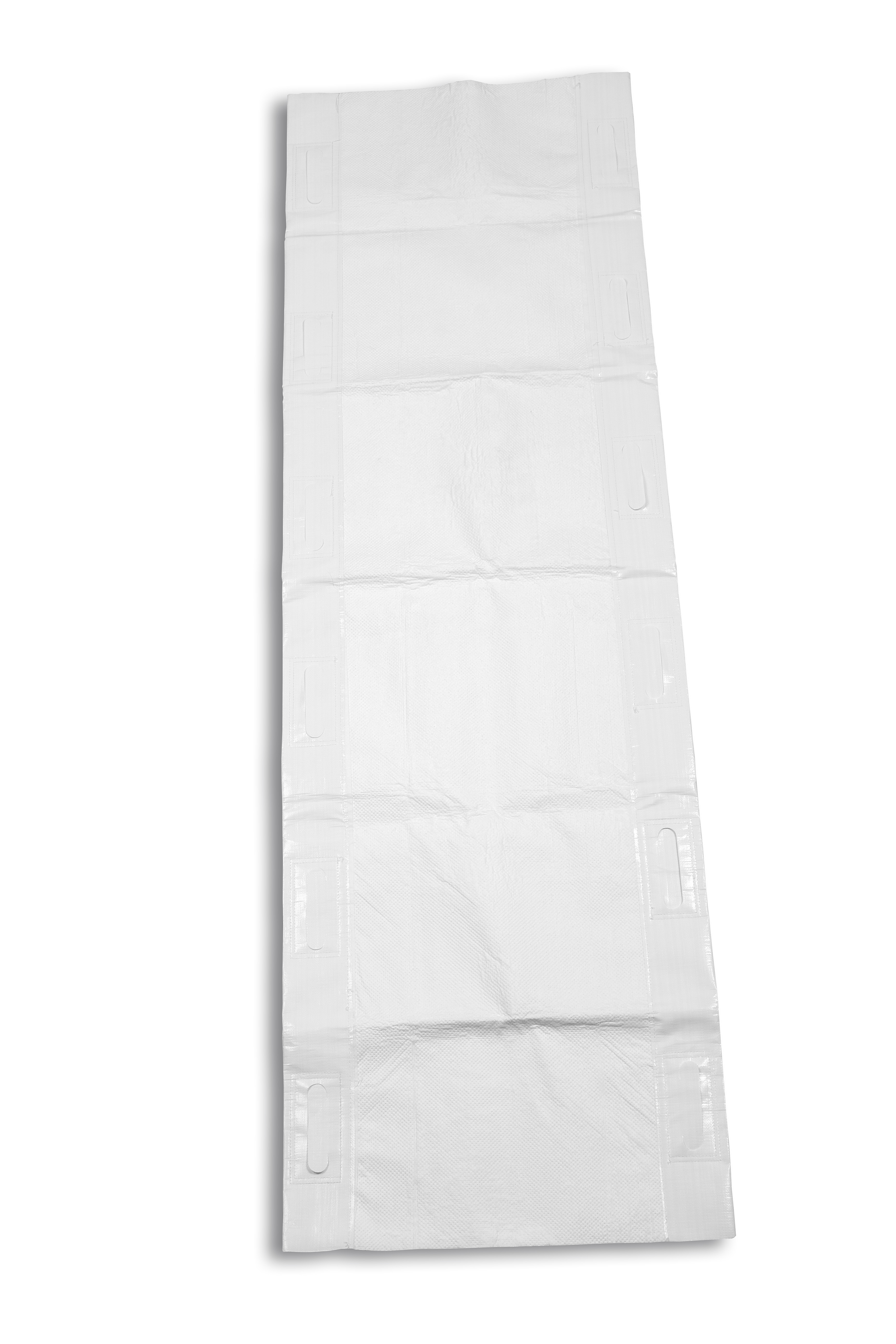 The Rescue Trade disposable rescue cloth has a tear-resistant carrying surface and is made of sturdy polyethylene fabric. The load-bearing capacity, based on DIN EN 1865-1, allows you to: 
rescuing and rescuing lying patients up to 150kg. Despite the high absorbency, 
It is lightweight and comfortable. With 12 stamped-in carrying handles.